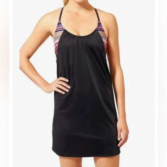 Athleta Blousy Takini Swimwear Razorback Dress Built In Top Black Size 36D/DD - Picture 1 of 14